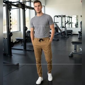WTO2 Men's Khaki Drawstring Cotton Jogger Pants